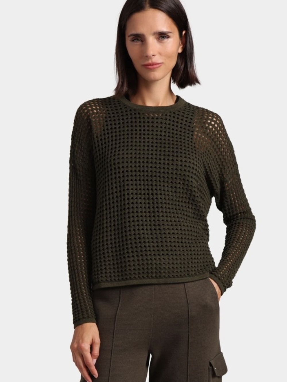 Cashmere Cotton Open-Knit Crewneck Sweater